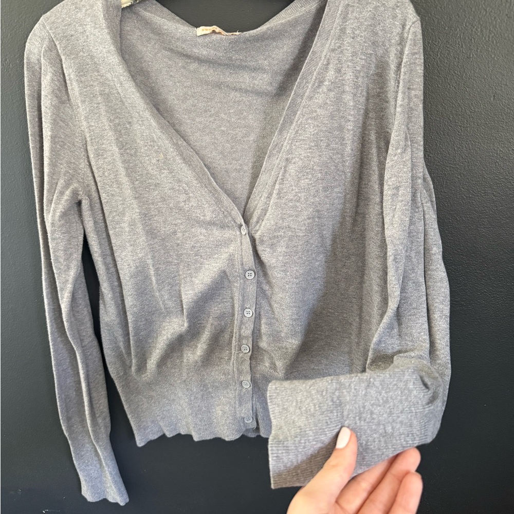 Gray Sinched waist button up cardigan